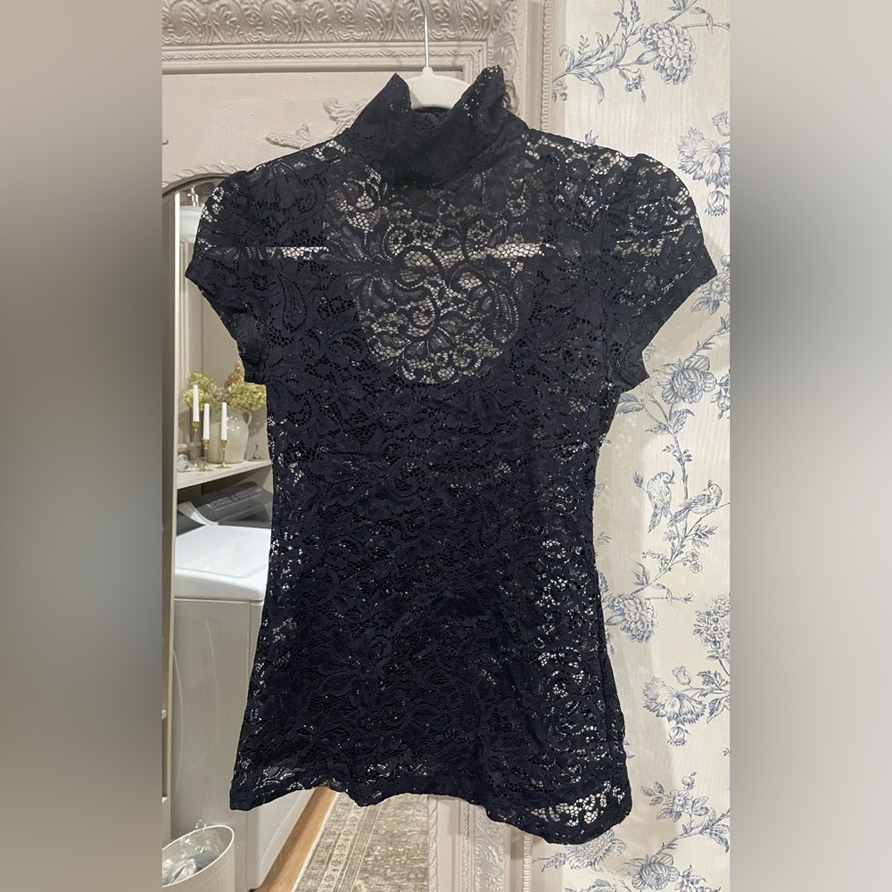 Express lace open cut out back blouse